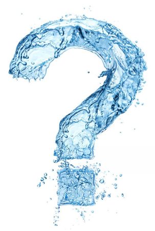 Illustration d'un point d'interrogation fait de liquide et d'éclaboussures pour la section Foire aux questions (FAQ) de la page d'accueil